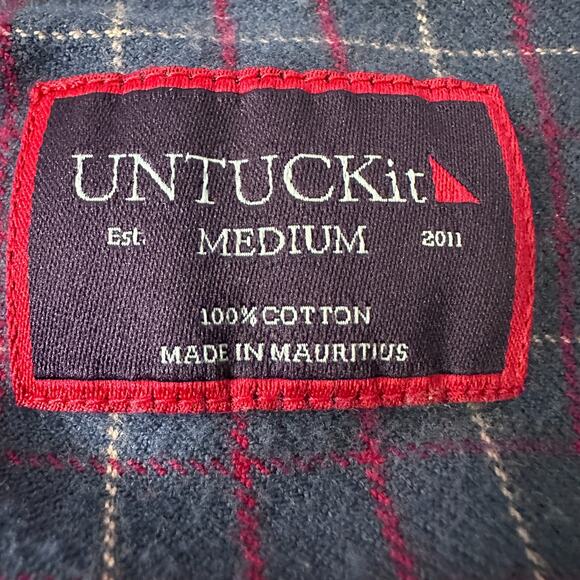Untuckit Flannel Shirt Men’s Medium Blue Windowpane Check Long Sleeve Button-Up - Picture 6 of 9